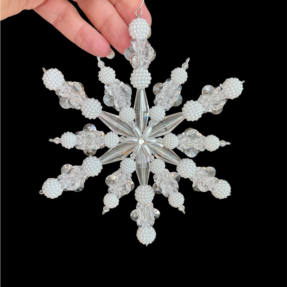 White Beaded Snowflake Ornament